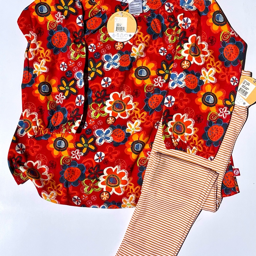 Zutano Viola Top and leggings- Colorful Floral Top and Striped Pants Set